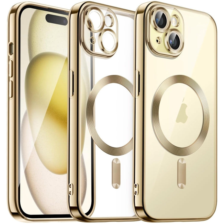 For iPhone 15 Magsafe Magnetic Transparent Electroplated TPU Phone Case(Gold) - iPhone 15 Cases by PMC TechLife | Online Shopping South Africa | PMC TechLife
