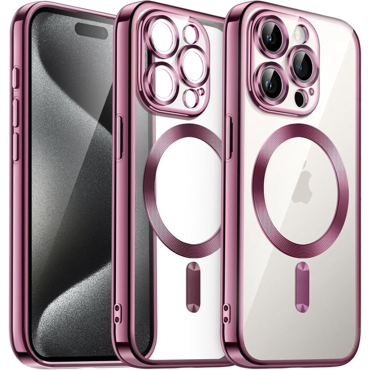 For iPhone 15 Pro Magsafe Magnetic Transparent Electroplated TPU Phone Case(Pink) - iPhone 15 Pro Cases by PMC TechLife | Online Shopping South Africa | PMC TechLife
