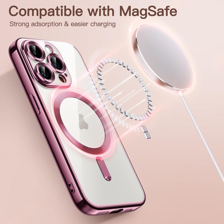 For iPhone 15 Pro Max Magsafe Magnetic Transparent Electroplated TPU Phone Case(Pink) - iPhone 15 Pro Max Cases by PMC TechLife | Online Shopping South Africa | PMC TechLife