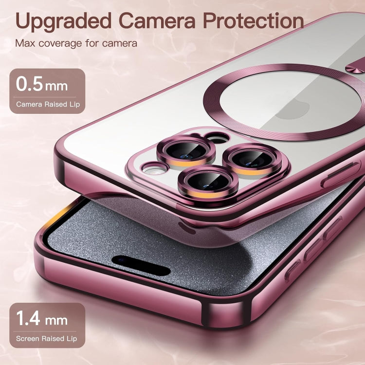 For iPhone 15 Pro Max Magsafe Magnetic Transparent Electroplated TPU Phone Case(Pink) - iPhone 15 Pro Max Cases by PMC TechLife | Online Shopping South Africa | PMC TechLife