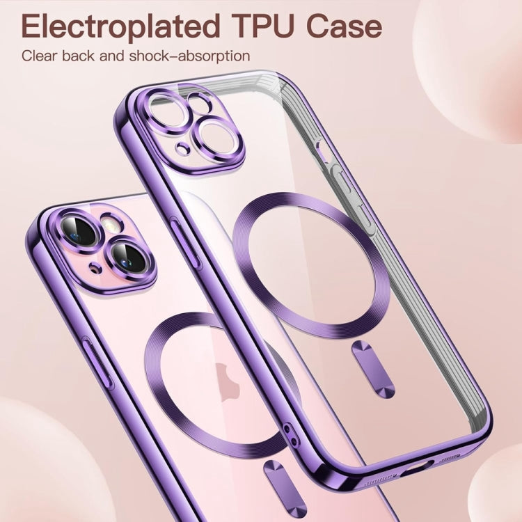 For iPhone 14 Magsafe Magnetic Transparent Electroplated TPU Phone Case(Purple) - iPhone 14 Cases by PMC TechLife | Online Shopping South Africa | PMC TechLife