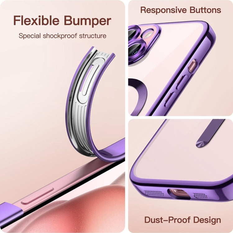 For iPhone 14 Magsafe Magnetic Transparent Electroplated TPU Phone Case(Purple) - iPhone 14 Cases by PMC TechLife | Online Shopping South Africa | PMC TechLife