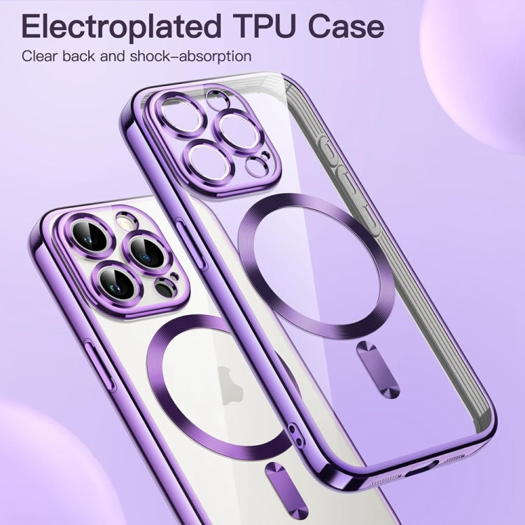 For iPhone 14 Pro Transparent Electroplated Magsafe Magnetic TPU Phone Case(Purple) - free shipping - PMC TechLife - Order now!