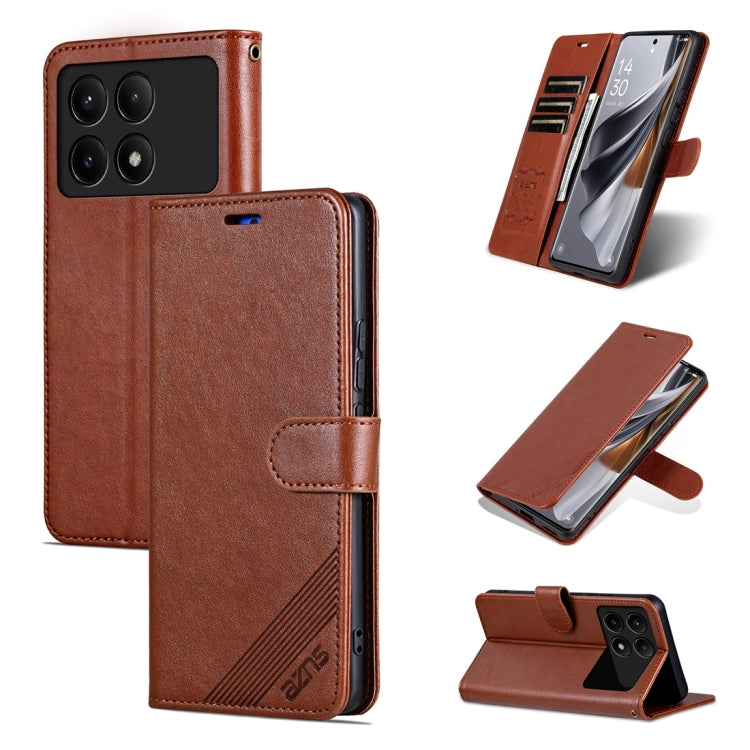 For Xiaomi Redmi K70E AZNS Sheepskin Texture Flip Leather Phone Case(Brown) - K70E Cases by AZNS | Online Shopping South Africa | PMC TechLife | Buy Now Pay Later Mobicred