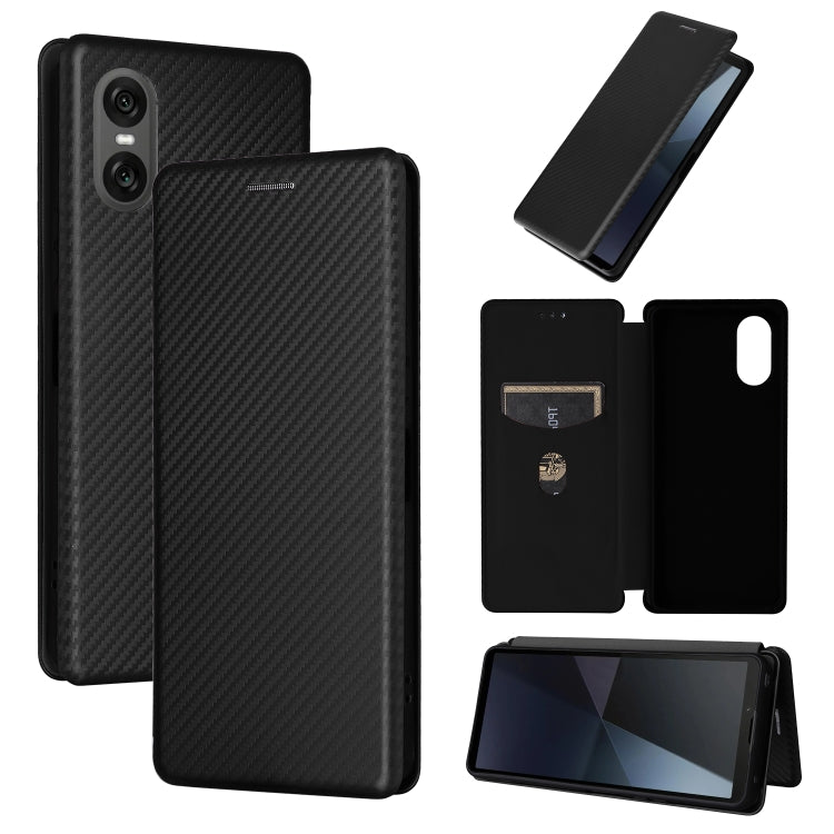 For Sony Xperia 10 VI 2024 Carbon Fiber Texture Flip Leather Phone Case(Black) - Sony Cases by PMC Jewellery | Online Shopping South Africa | PMC Jewellery | Buy Now Pay Later Mobicred