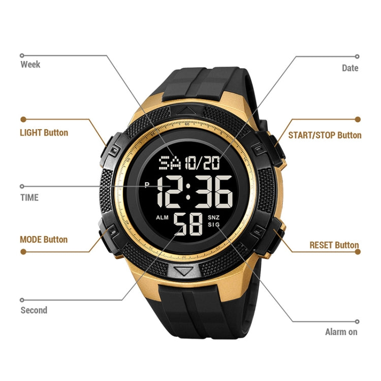 SKMEI 2078 Multifunctional Men 50M Water-resistant Sports Fashion Digital Wrist Watch(Black Gold) - free shipping - PMC TechLife - Order now!