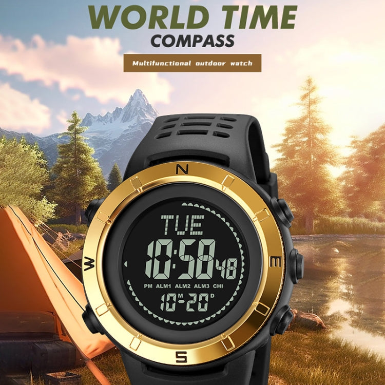 Shimei 2096 Multifunctional Men 50M Waterproof Compass Noctilucent Digital Wrist Watch(Gold) - free shipping - PMC TechLife - Order now!