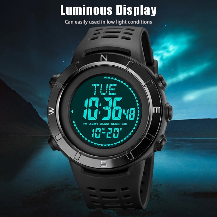 Shimei 2096 Multifunctional Men 50M Waterproof Compass Noctilucent Digital Wrist Watch(Black) - free shipping - PMC TechLife - Order now!