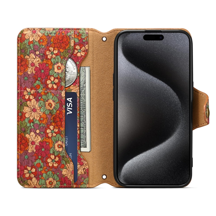 For iPhone 16 Denior Flower Language Series Cork Fabric Oil Edge Leather Phone Case(Summer) - free shipping - PMC Jewellery - Order now!