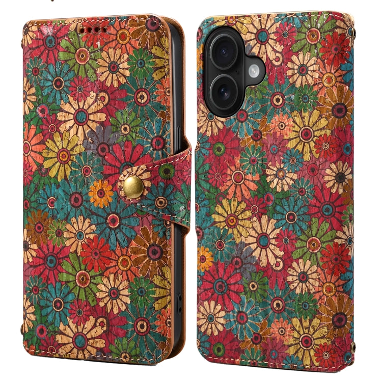 For iPhone 16 Plus Denior Flower Language Series Cork Fabric Oil Edge Leather Phone Case(Spring) - free shipping - PMC Jewellery - Order now!