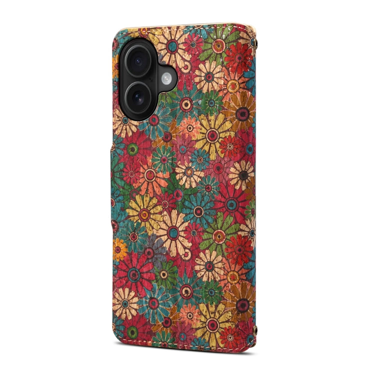 For iPhone 16 Plus Denior Flower Language Series Cork Fabric Oil Edge Leather Phone Case(Spring) - free shipping - PMC Jewellery - Order now!