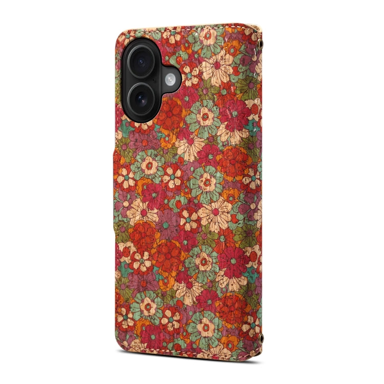 For iPhone 16 Plus Denior Flower Language Series Cork Fabric Oil Edge Leather Phone Case(Summer) - free shipping - PMC Jewellery - Order now!