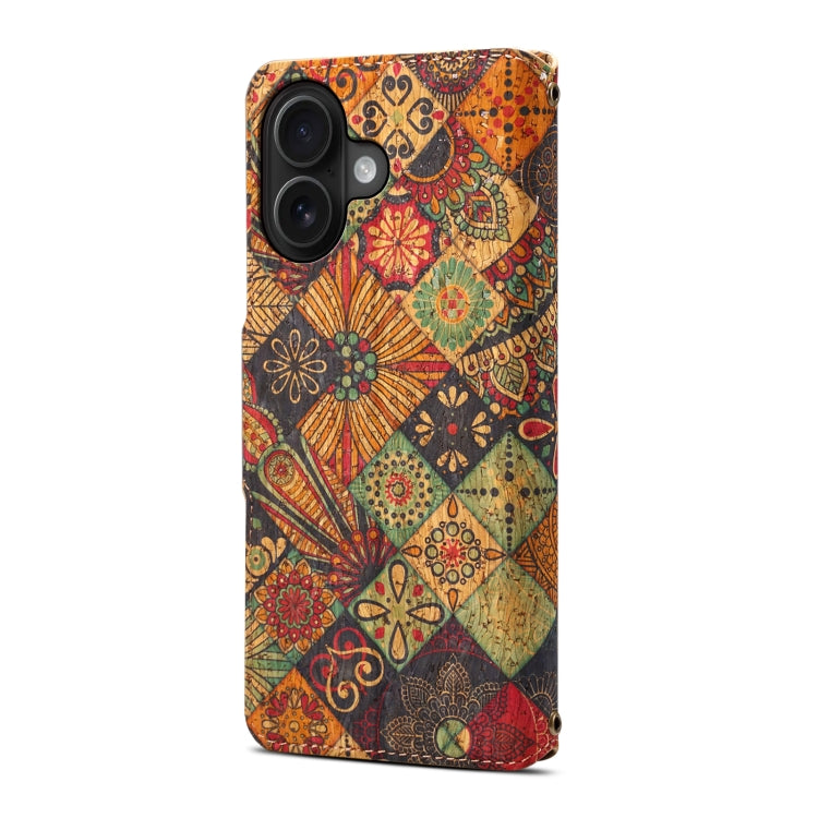 For iPhone 16 Plus Denior Flower Language Series Cork Fabric Oil Edge Leather Phone Case(Autumn) - free shipping - PMC Jewellery - Order now!