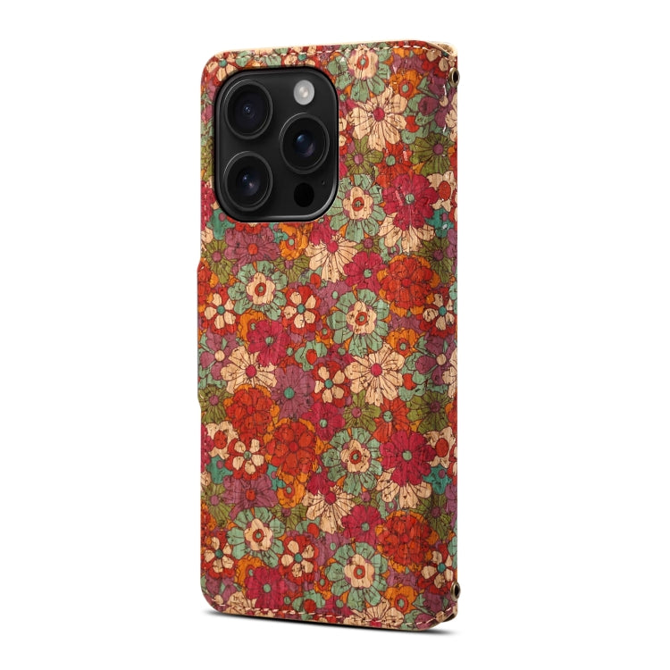 For iPhone 16 Pro Denior Flower Language Series Cork Fabric Oil Edge Leather Phone Case(Summer) - free shipping - PMC Jewellery - Order now!
