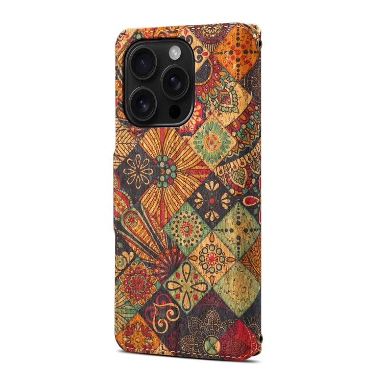 For iPhone 16 Pro Max Denior Flower Language Series Cork Fabric Oil Edge Leather Phone Case(Autumn) - free shipping - PMC Jewellery - Order now!