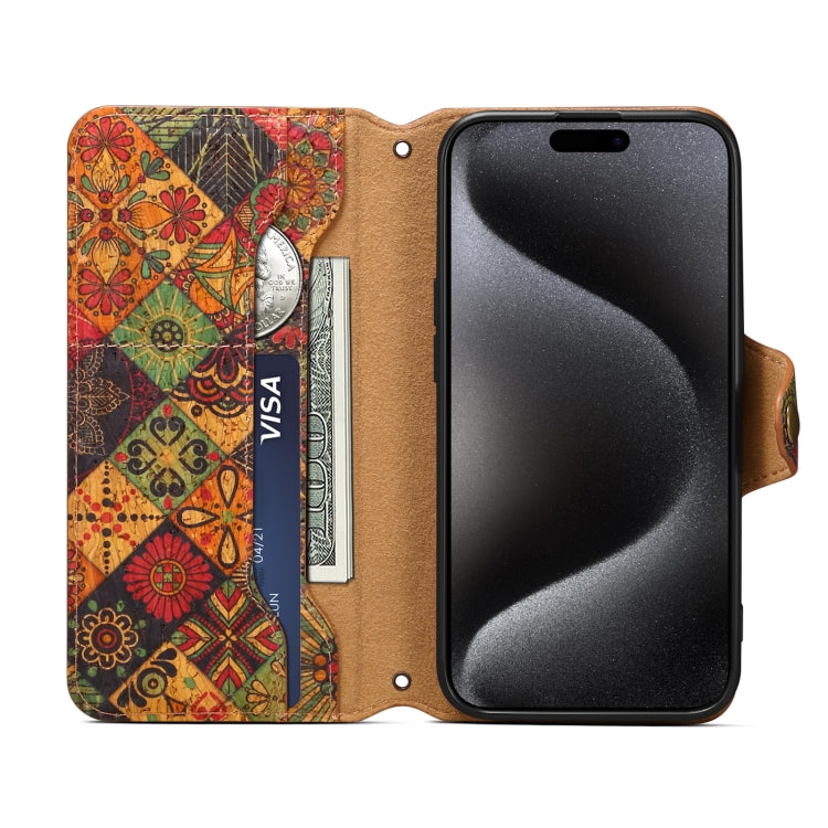 For iPhone 16 Pro Max Denior Flower Language Series Cork Fabric Oil Edge Leather Phone Case(Autumn) - free shipping - PMC Jewellery - Order now!