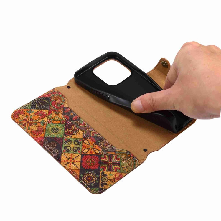 For iPhone 16 Plus Denior Flower Language Series Cork Fabric Oil Edge Leather Phone Case(Autumn) - free shipping - PMC Jewellery - Order now!