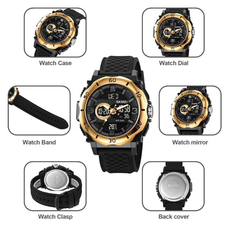 SKMEI 2098 Multifunctional Men 50M Waterproof Thermometer Dual Display Digital Wrist Watch(Black+White) - free shipping - PMC TechLife - Order now!