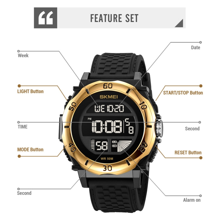 SKMEI 2099 Multifunctional Men Outdoor 50M Waterproof Luminous Digital Wrist Watch(Black Gold) - free shipping - PMC TechLife - Order now!
