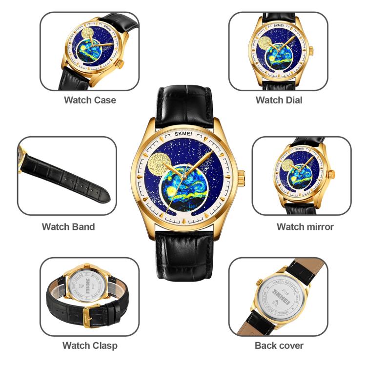 SKMEI 2115 Multifunctional Men Outdoor 30M Waterproof Moon Phase Quartz Watch(Gold) - free shipping - PMC TechLife - Order now!