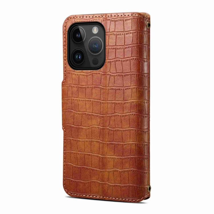 For iPhone 15 Pro Max Denior Crocodile Texture Oil Edge Leather Phone Case(Brown) - free shipping - PMC Jewellery - Order now!