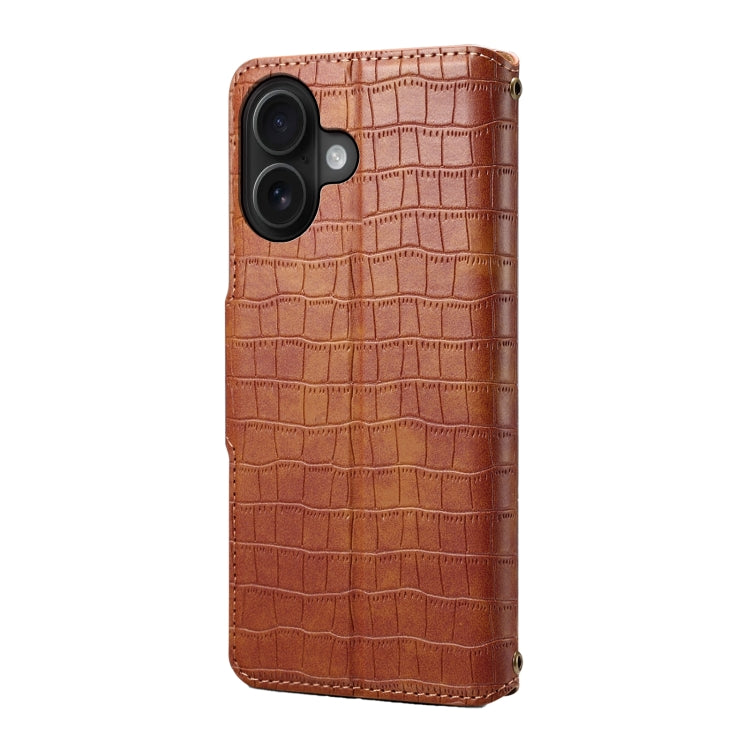 For iPhone 16 Denior Crocodile Texture Oil Edge Leather Phone Case(Brown) - free shipping - PMC Jewellery - Order now!