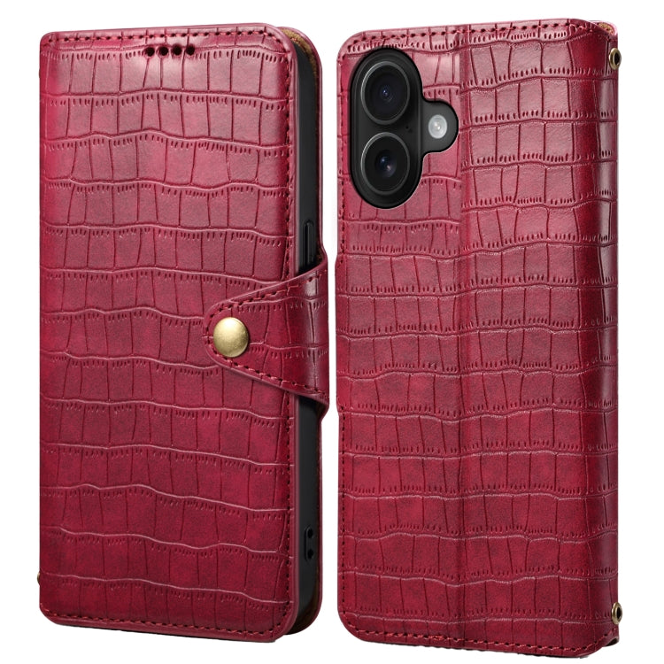 For iPhone 16 Denior Crocodile Texture Oil Edge Leather Phone Case(Rose Red) - free shipping - PMC Jewellery - Order now!