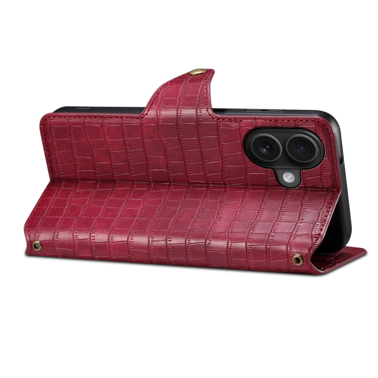 For iPhone 16 Denior Crocodile Texture Oil Edge Leather Phone Case(Rose Red) - free shipping - PMC Jewellery - Order now!