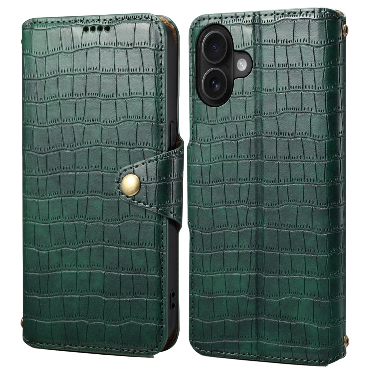 For iPhone 16 Plus Denior Crocodile Texture Oil Edge Leather Phone Case(Green) - free shipping - PMC Jewellery - Order now!