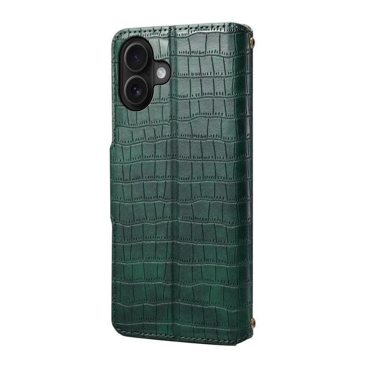 For iPhone 16 Plus Denior Crocodile Texture Oil Edge Leather Phone Case(Green) - free shipping - PMC Jewellery - Order now!