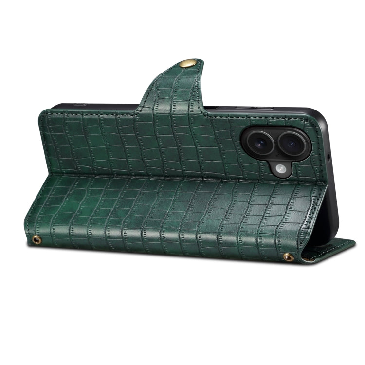 For iPhone 16 Plus Denior Crocodile Texture Oil Edge Leather Phone Case(Green) - free shipping - PMC Jewellery - Order now!