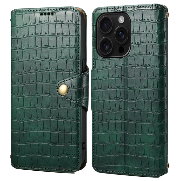 For iPhone 16 Pro Denior Crocodile Texture Oil Edge Leather Phone Case(Green) - free shipping - PMC Jewellery - Order now!