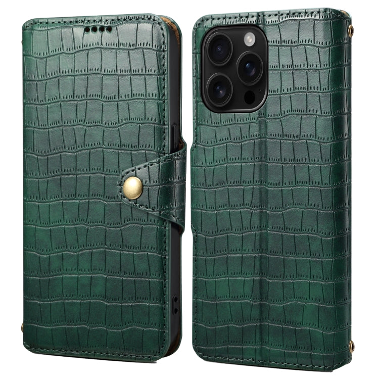 For iPhone 16 Pro Max Denior Crocodile Texture Oil Edge Leather Phone Case(Green) - free shipping - PMC Jewellery - Order now!