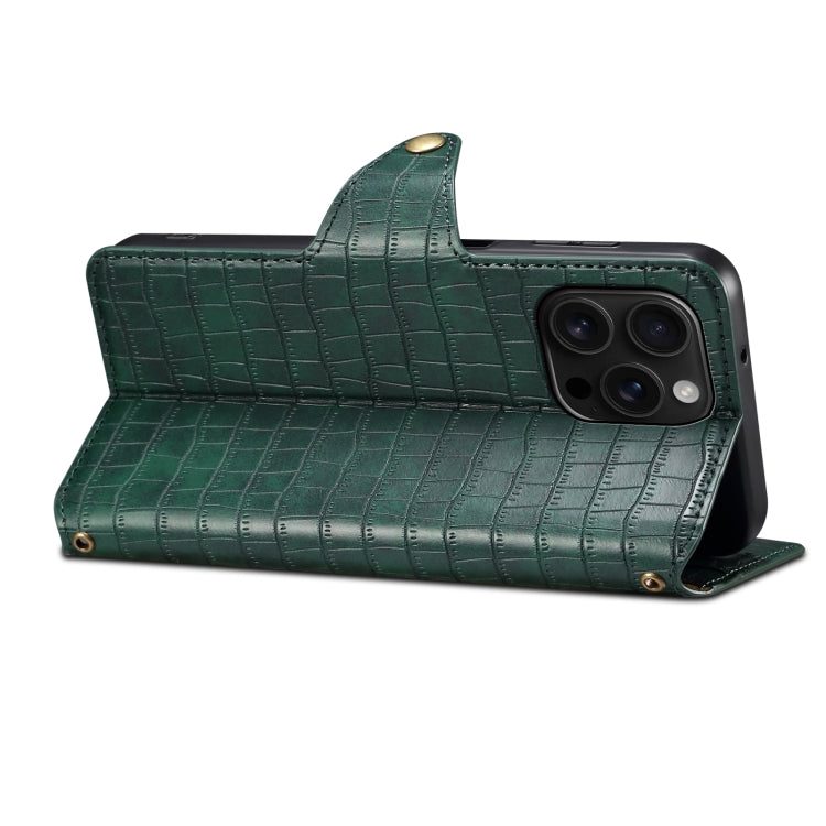 For iPhone 16 Pro Max Denior Crocodile Texture Oil Edge Leather Phone Case(Green) - free shipping - PMC Jewellery - Order now!