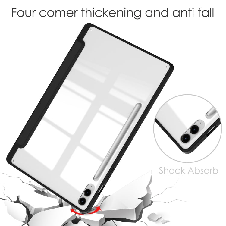 For Samsung Galaxy Tab S9 FE+ Acrylic 3-folding Smart Leather Tablet Case with Pen Slot(Black) - Galaxy Tab S9 FE+ by PMC TechLife | Online Shopping South Africa | PMC TechLife