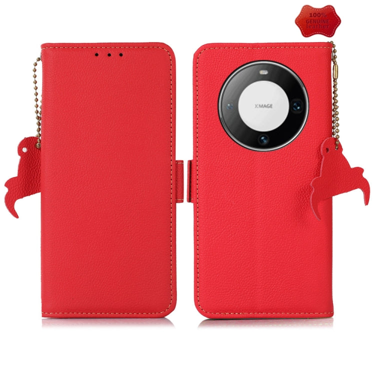 For Huawei Mate 60 Side-Magnetic TJ Genuine Leather RFID Phone Case(Red) - Huawei Cases by PMC TechLife | Online Shopping South Africa | PMC TechLife | Buy Now Pay Later Mobicred