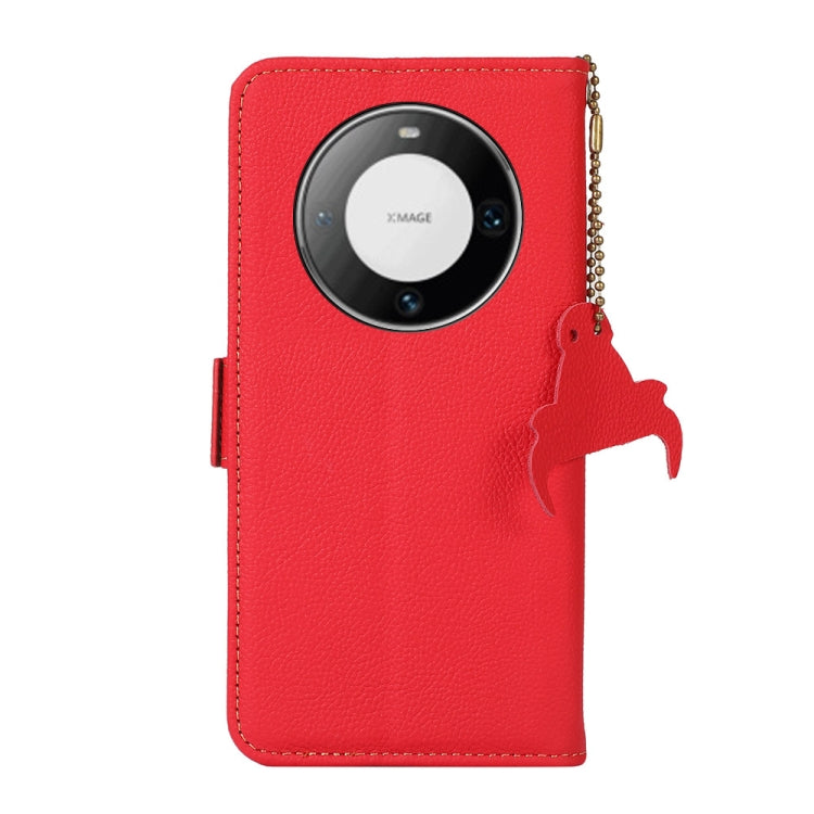 For Huawei Mate 60 Side-Magnetic TJ Genuine Leather RFID Phone Case(Red) - Huawei Cases by PMC TechLife | Online Shopping South Africa | PMC TechLife | Buy Now Pay Later Mobicred