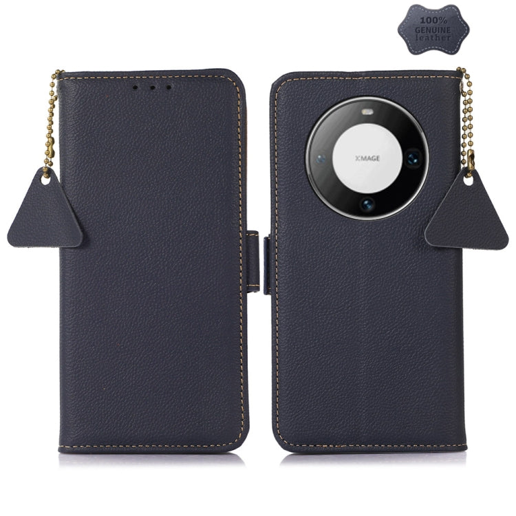 For Huawei Mate 60 Side-Magnetic TJ Genuine Leather RFID Phone Case(Blue) - Huawei Cases by PMC TechLife | Online Shopping South Africa | PMC TechLife | Buy Now Pay Later Mobicred