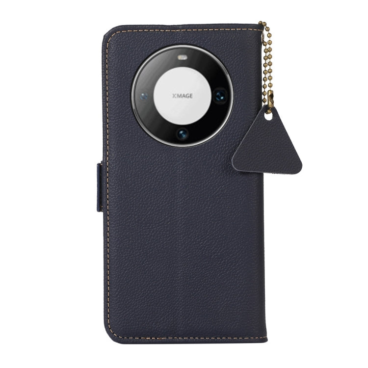 For Huawei Mate 60 Side-Magnetic TJ Genuine Leather RFID Phone Case(Blue) - Huawei Cases by PMC TechLife | Online Shopping South Africa | PMC TechLife | Buy Now Pay Later Mobicred