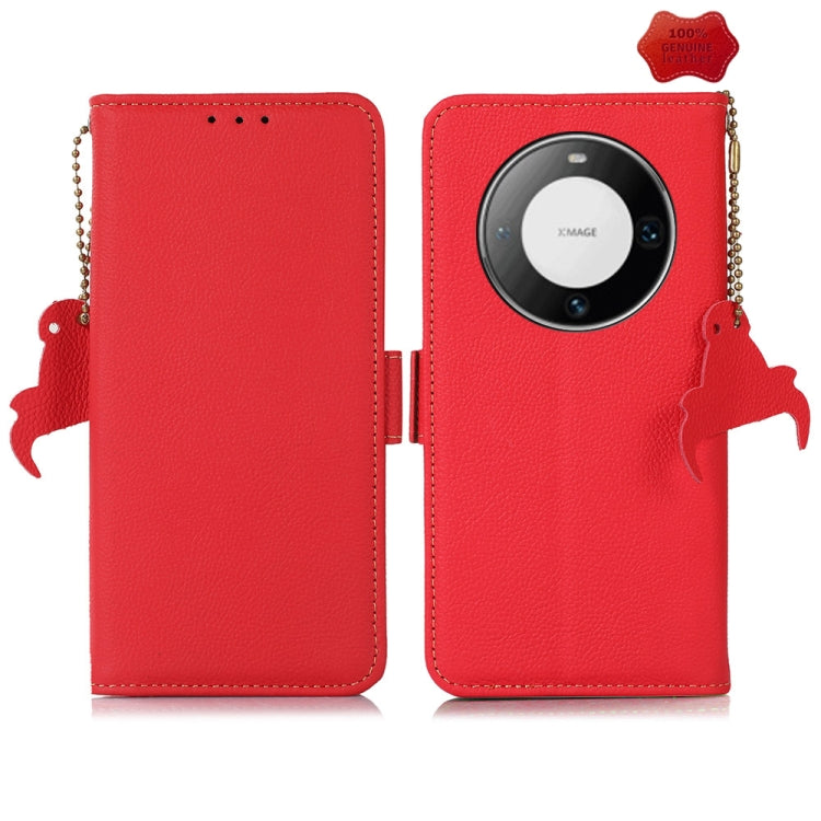 For Huawei Mate 60 Pro Side-Magnetic TJ Genuine Leather RFID Phone Case(Red) - Huawei Cases by PMC TechLife | Online Shopping South Africa | PMC TechLife | Buy Now Pay Later Mobicred