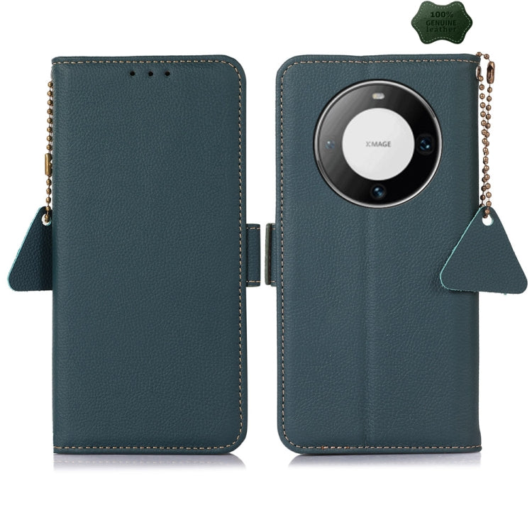 For Huawei Mate 60 Pro Side-Magnetic TJ Genuine Leather RFID Phone Case(Green) - Huawei Cases by PMC TechLife | Online Shopping South Africa | PMC TechLife | Buy Now Pay Later Mobicred