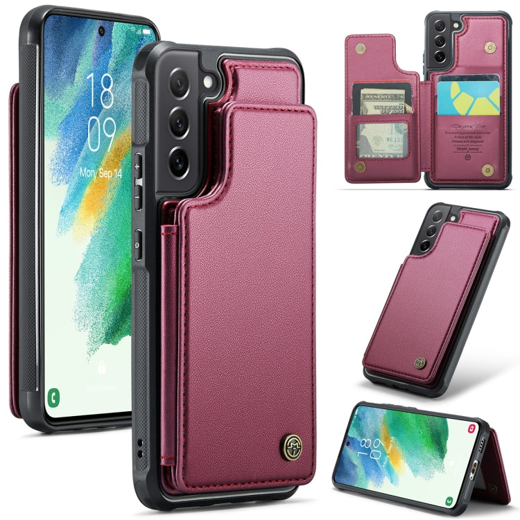For Samsung Galaxy S21 FE 5G CaseMe C22 Card Slots Holder RFID Anti-theft Phone Case(Wine Red) - free shipping - PMC Jewellery - Order now!