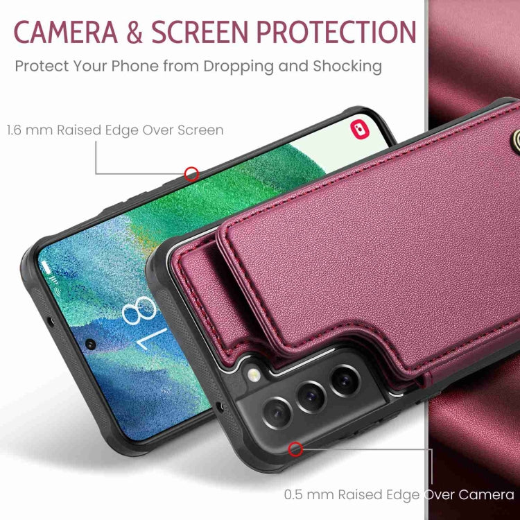 For Samsung Galaxy S21 FE 5G CaseMe C22 Card Slots Holder RFID Anti-theft Phone Case(Wine Red) - free shipping - PMC Jewellery - Order now!