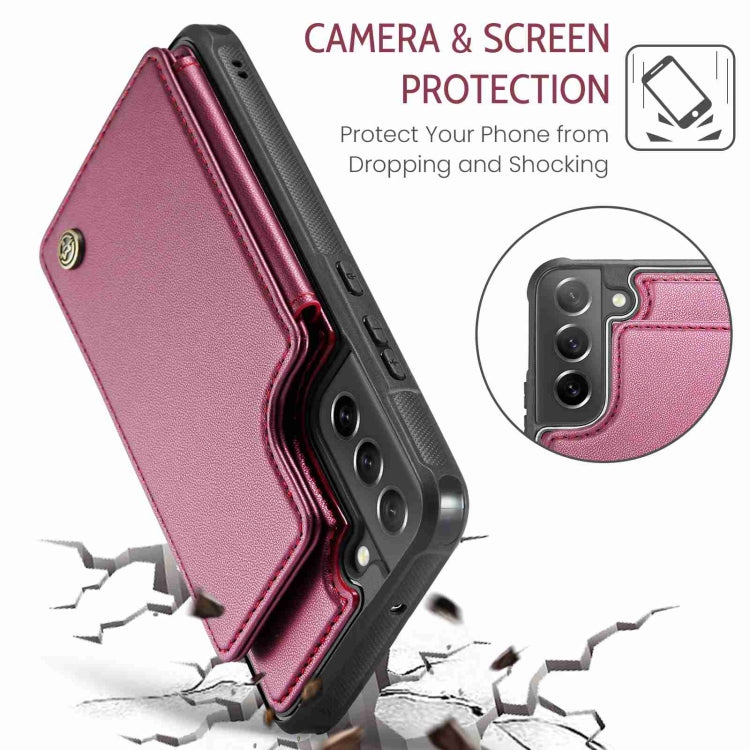 For Samsung Galaxy S21 FE 5G CaseMe C22 Card Slots Holder RFID Anti-theft Phone Case(Wine Red) - free shipping - PMC Jewellery - Order now!