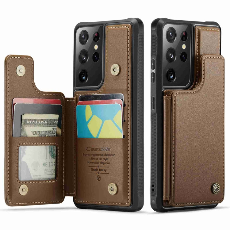 For Samsung Galaxy S21 Ultra 5G CaseMe C22 Card Slots Holder RFID Anti-theft Phone Case(Brown) - free shipping - PMC Jewellery - Order now!
