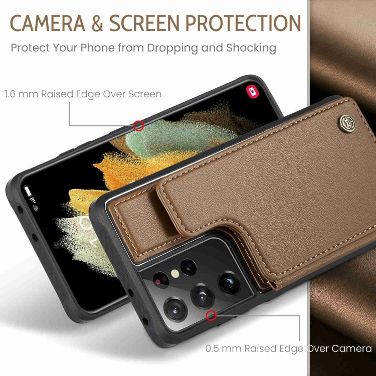 For Samsung Galaxy S21 Ultra 5G CaseMe C22 Card Slots Holder RFID Anti-theft Phone Case(Brown) - free shipping - PMC Jewellery - Order now!