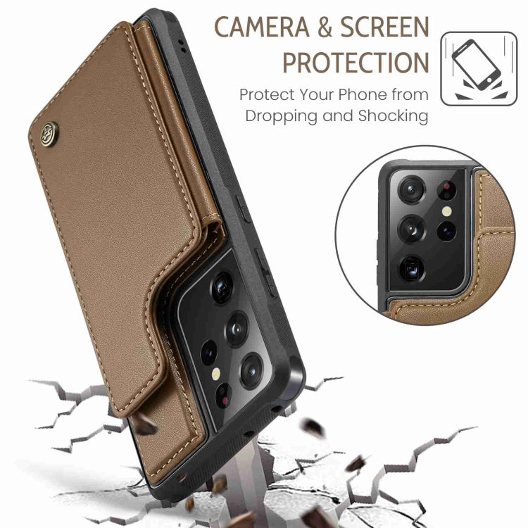 For Samsung Galaxy S21 Ultra 5G CaseMe C22 Card Slots Holder RFID Anti-theft Phone Case(Brown) - free shipping - PMC Jewellery - Order now!