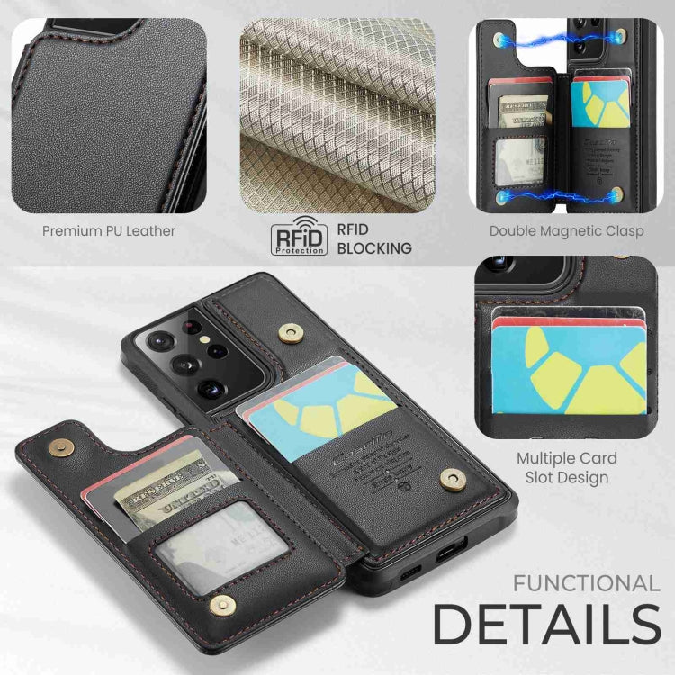 For Samsung Galaxy S21 Ultra 5G CaseMe C22 Card Slots Holder RFID Anti-theft Phone Case(Black) - free shipping - PMC Jewellery - Order now!