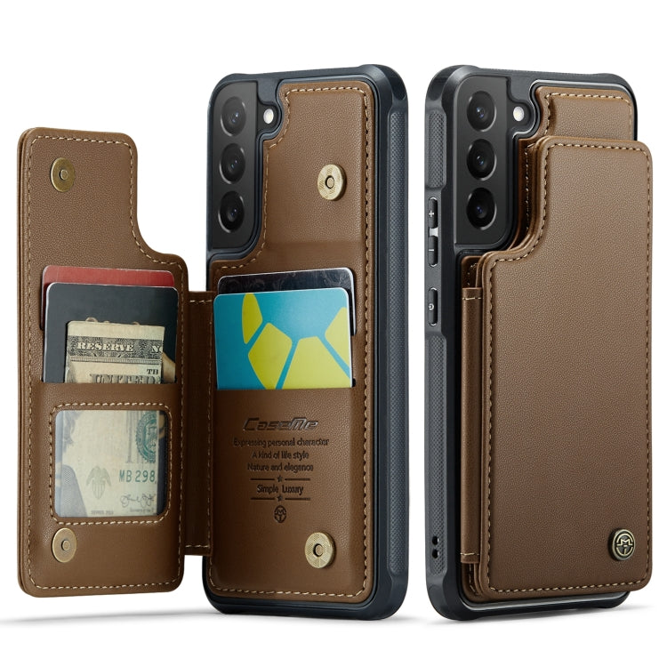 For Samsung Galaxy S22 5G CaseMe C22 Card Slots Holder RFID Anti-theft Phone Case(Brown) - free shipping - PMC Jewellery - Order now!