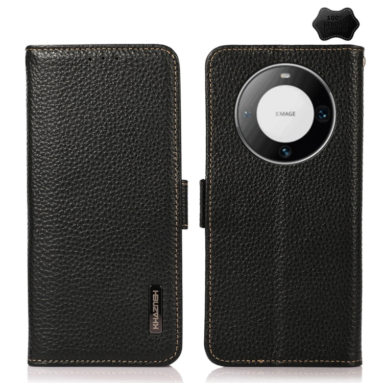 For Huawei Mate 60 KHAZNEH Side-Magnetic Litchi Genuine Leather RFID Case(Black) - Huawei Cases by PMC TechLife | Online Shopping South Africa | PMC TechLife | Buy Now Pay Later Mobicred